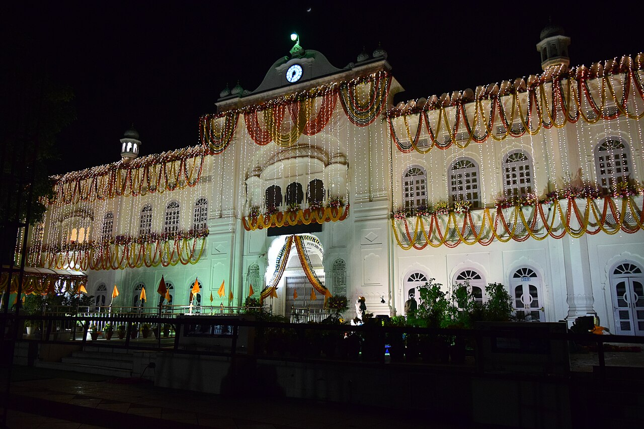 Illuminated entrance at Takht Sri Kesgarh Sahib in Anandpur Sahib